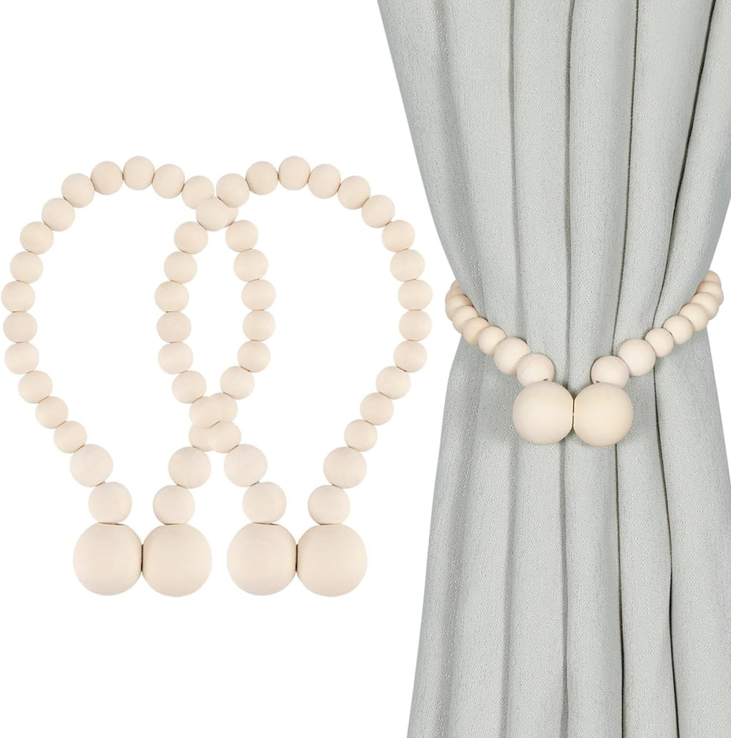 Wood Bead Magnetic Curtain Tieback Set