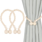Wood Bead Magnetic Curtain Tieback Set