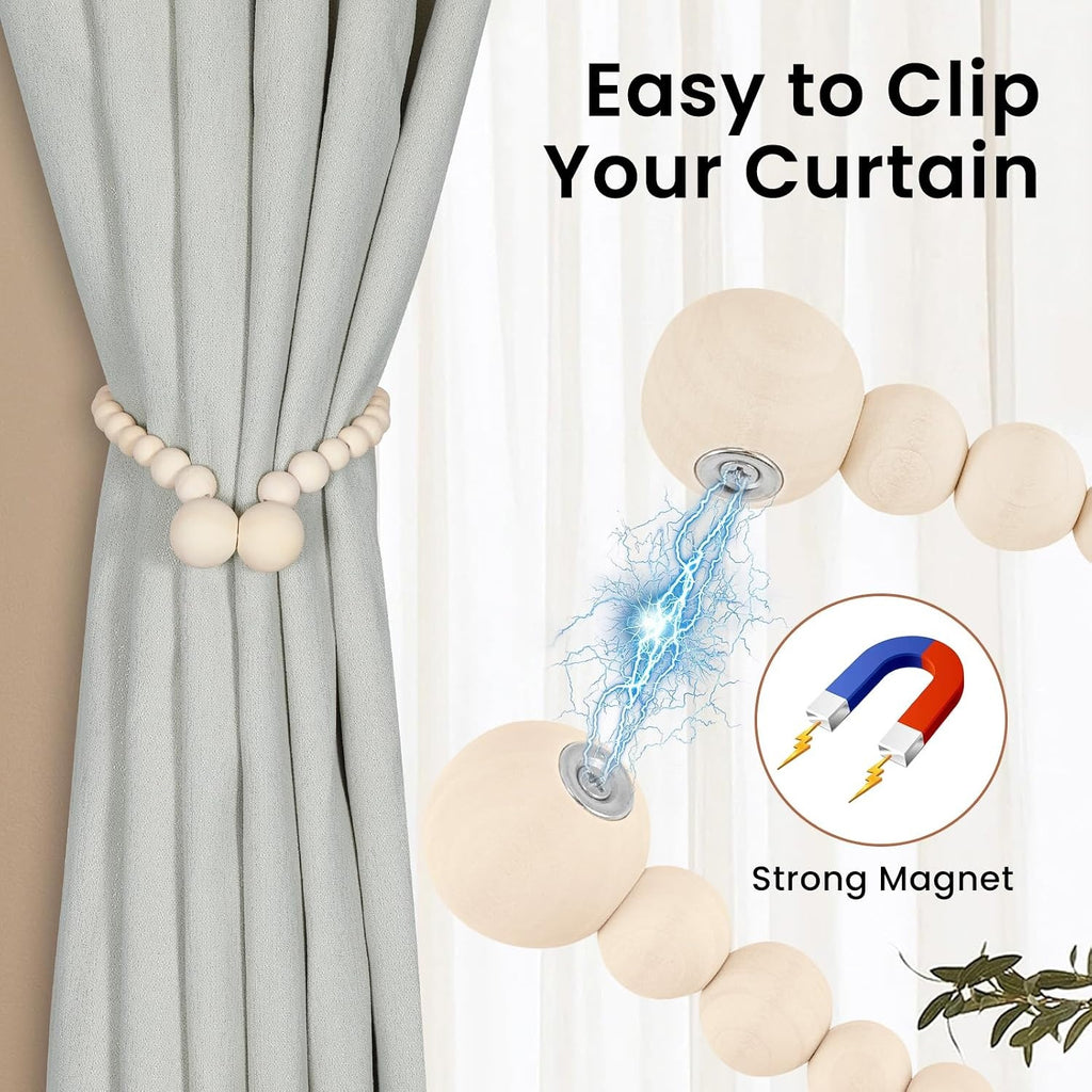 Wood Bead Magnetic Curtain Tieback Set