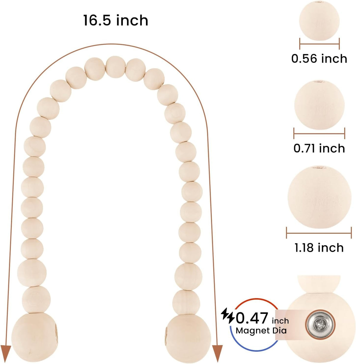 Wood Bead Magnetic Curtain Tieback Set