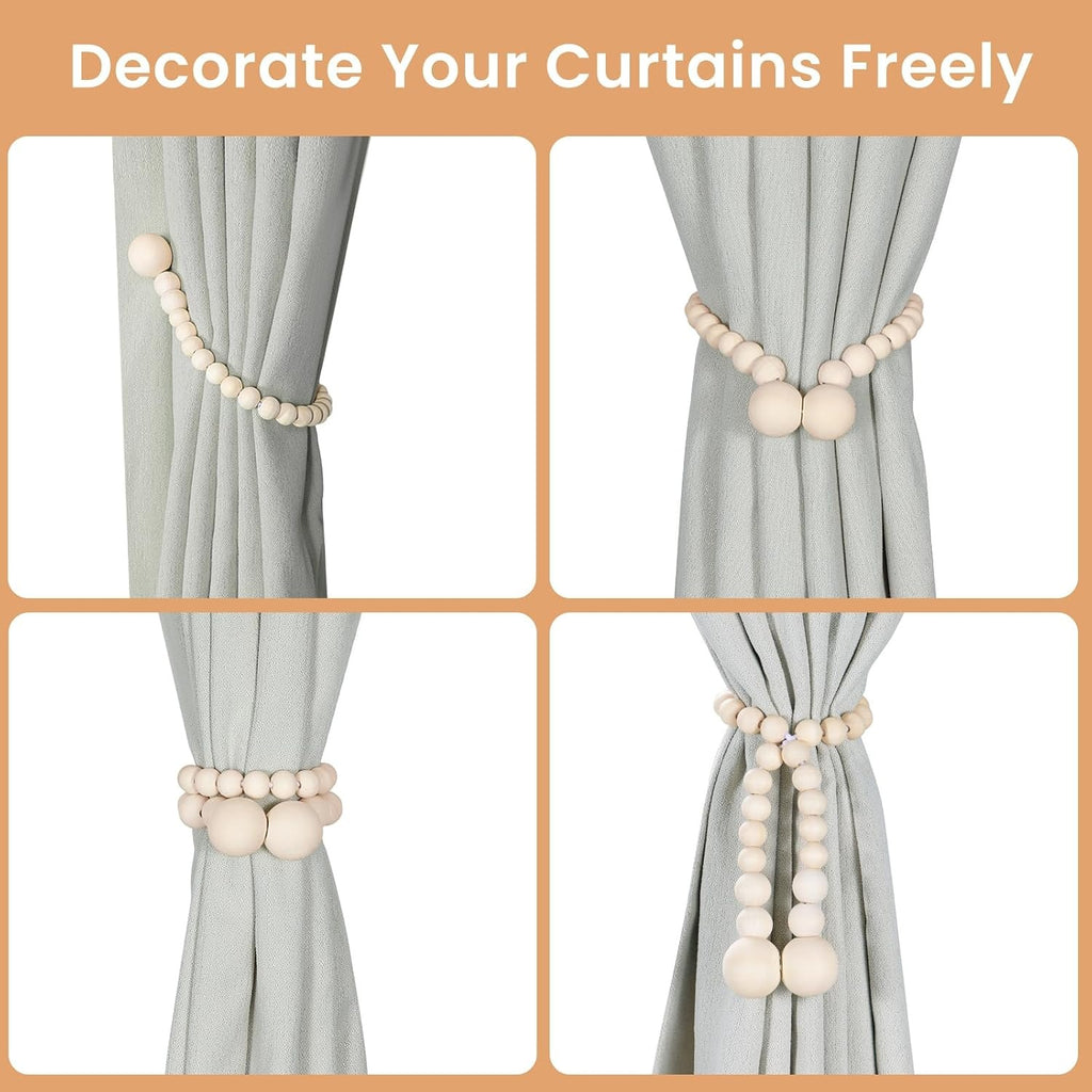 Wood Bead Magnetic Curtain Tieback Set